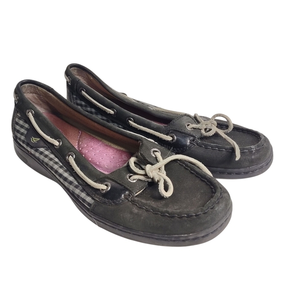 Sperry Top Sider Women's Black Gray Gingham Angelfish Boat Shoes Size 8M - Picture 1 of 7
